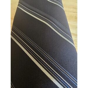 LANVIN Men's Navy Blue White Striped Silk Neck Tie L59” W3”